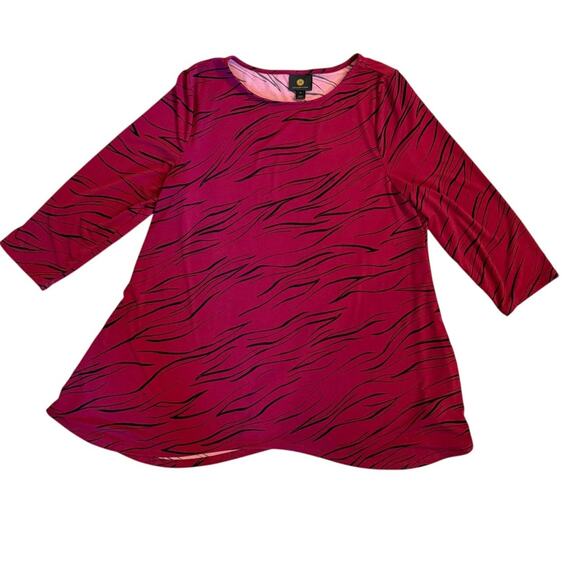 JM Collection Petite Large Magenta Zebra Print Tunic Top 3/4 Sleeve - Picture 1 of 4